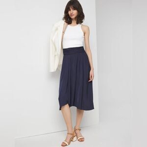 White House black market Smocked Midi Skirt Navy Blue